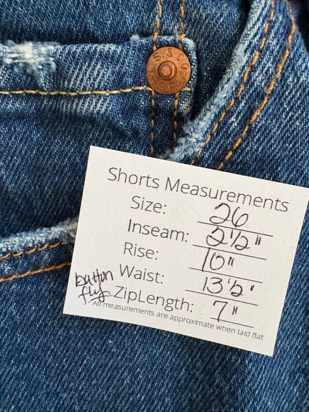 Levi's Blue High-Rise Frayed Hem Denim Cutoff Shorts 501 - Picture 9 of 9